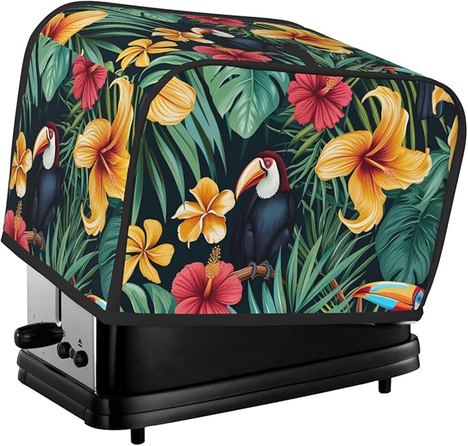 Tropical Jungle Birds Toaster Cover 2 Slice, Cute Rural Bread Machine Cover, Washable Dust-Proof Cover for Kitchen Small Appliance Cover,with Top Handle