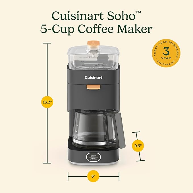 Cuisinart Soho™ 5-Cup Coffee Maker, 800 watts, Black, DCC-5BK