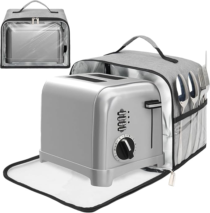 Toaster Cover 2 Slice with Aluminum Foil Lining and Base Compatible with Cuisinart/BELLA/Black and Decker,Cover only,Grey