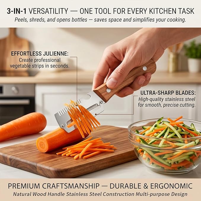 2-Pack Premium Vegetable Peeler with Wooden Handle and Bottle Opener, Multi-Functional Vegetable Peeler for Kitchen, Kitchen Gadgets Tool for Fruit Pumpkin Peeling Potato Carrot Veggie Peeler