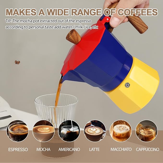 Aluminum 12 Cup 600ml Moka Pot Express Coffee Maker Stovetop Espresso Colorful Coffeemaker Italian Classic Style Brewing Greca Cafe Mocha Machine for Cafeteras Lover Camping Travel and Home Use 20oz