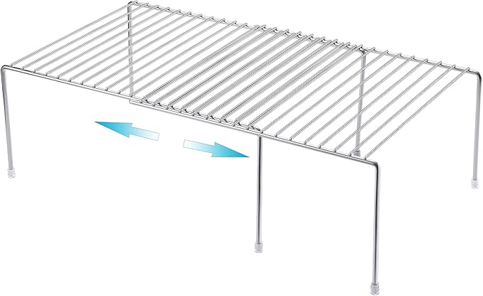 iPEGTOP Expandable Kitchen Cupboard Organiser, 2-Piece Adjustable Freezer Cabinet Storage Wire Shelf Rack Rustproof Metal Shelves Space Saver for Countertop Pantry Drawer Utensils