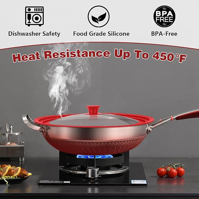 13-14-15 in Universal Lid for Oversized Pots, Pans and Skillets, Extra Large Pot Lid Tempered Glass Lid with Heat-Resistant Silicone Edge, Cookware Lids, Replacement Frying Pan Cover