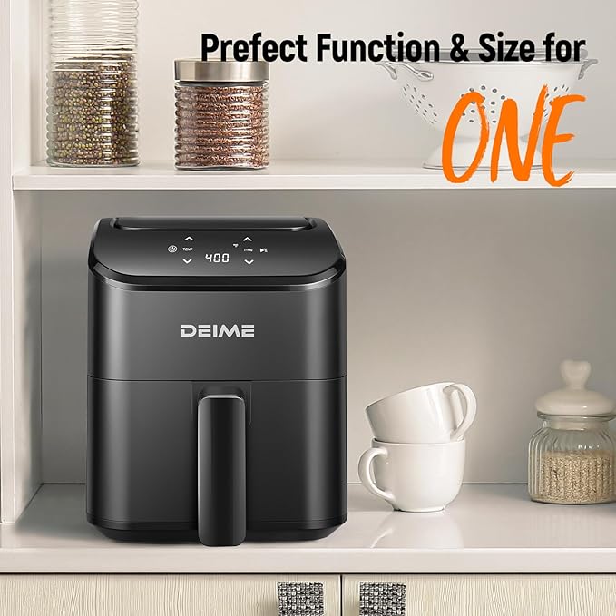 DEIME Air Fryer, Small Digital 3 Qt Airfryer Space Saving Compact, Bake, Reheat, Roasts for Quick Easy Meals, Mini Compact & Quiet, Nonstick & Dishwasher Safe Basket (Black+TR)