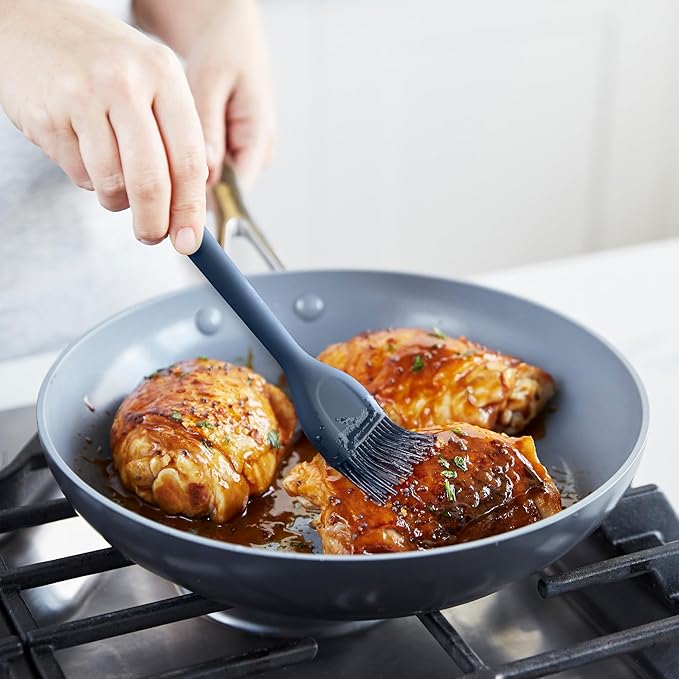 GreenPan Silicone Basting Brush, Cooking Kitchen Utensil, Sauce Marinades BBQ Grill Bake, Flexible Rubber Nonstick Cookware, Steel Core, Heat-Resistant, Anti-Slip Handle BPA-Free Dishwasher Safe, Blue