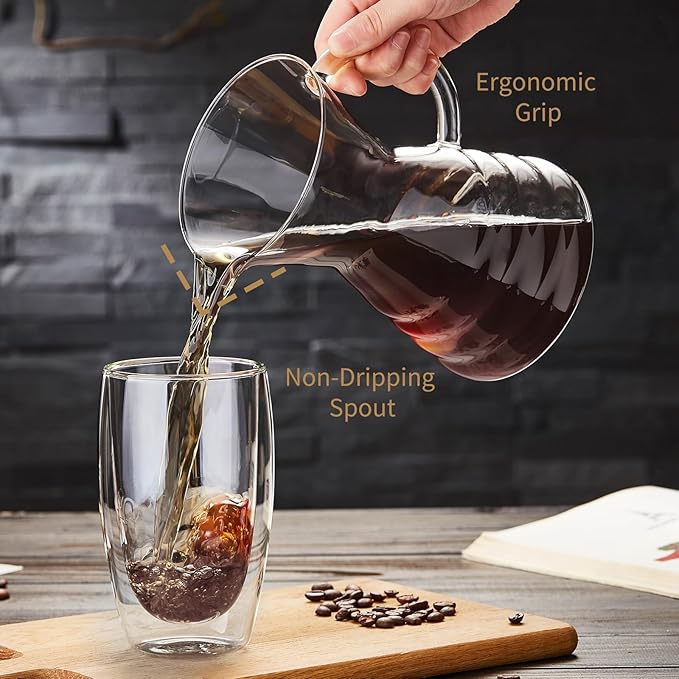 Unbreakable - Pour Over Coffee Maker with Permanent Stainless Filter 40 fl oz, Thickened Heat-Resistant Borosilicate Glass Dripper Coffee Brewer, Stovetop Safe