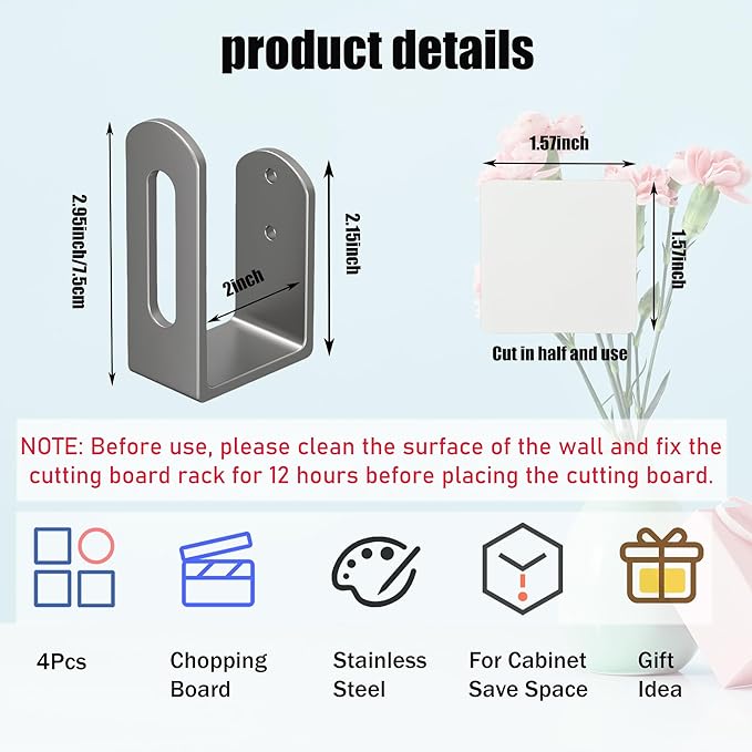 Aogigigio Under Cabinet Cutting Board Holder - 4 Pcs Cutting Board Holder Pot Lids Rack Storage Stainless Steel Under Shelf Counter Chopping Board(Grey)