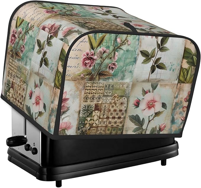 Western Florals Shabby Wood Covers for 4 Slice Toasters,Cute Country Bread Machine Cover with Handle,Washable Stain Resistant Kitchen Small Appliance Cover Dining Decor