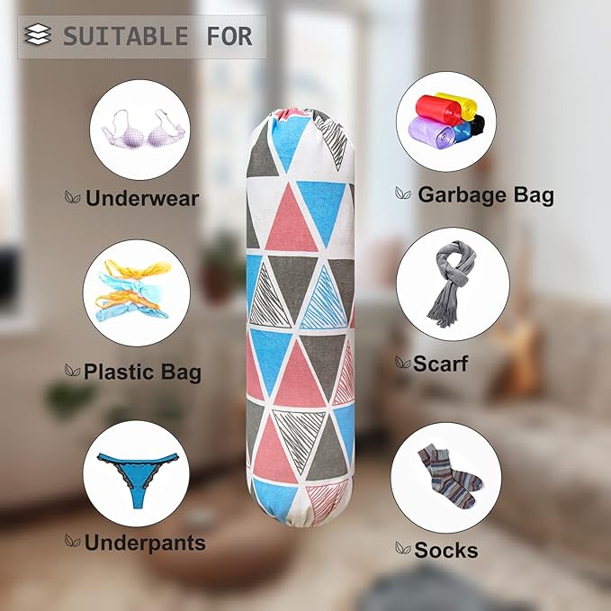 Plastic Bag Holder, Wall Mount Plastic Bag Organizer, Shopping Bags Carrier, Washable Large Grocery Bag Storage Dispenser for Home Kitchen Travelling, Free Adjustment with Drawstring (pink triangle)