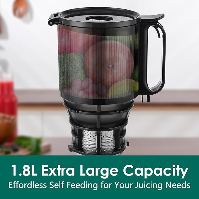 Cold Press Juicer Machines, Slow Masticating Juicer with 5.3" Extra Large Feed Chute Fit Whole Fruits & Vegetables, Self Feeding Effortless for Batch Juicing, BPA Free 250W (BrightBlue,1.8L)