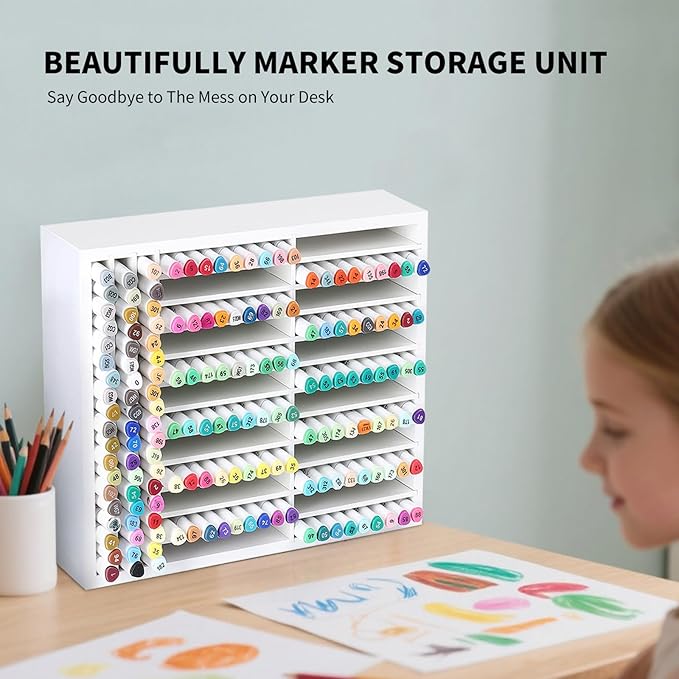 AUTOARK Wooden Marker Storage Organizer,Holds 270 Markers,Pens,Pencils & Art Supplies,Vertical Space-Saving Desk Storage for Artists,Teachers,Office & Classroom,White,AHK-066