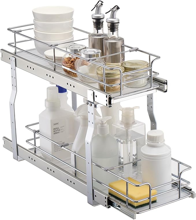 VEVOR Pull Out Cabinet Organizer,8.5" W x 21" D x15.2 HHeavy Duty Slide Out Pantry Shelves, Chrome-Plated Steel Roll Out Drawers for Home, 10" Wx22 Dx19 H Inside Kitchen Cabinet, Bathroom, Under Sink
