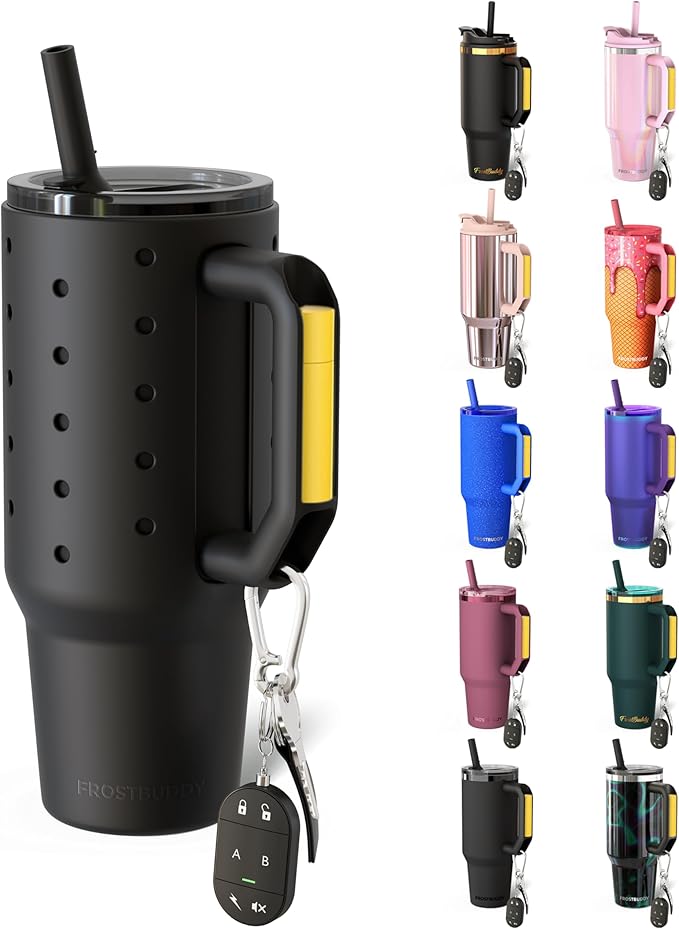 Frost Buddy 40 oz Thicc Buddy Tumbler with Silicone Sleeve – Customizable with Budz Charms, Insulated Stainless Steel Cup with Handle & Straw, Leak-Proof, Cup Holder Friendly, Gift for Men & Women