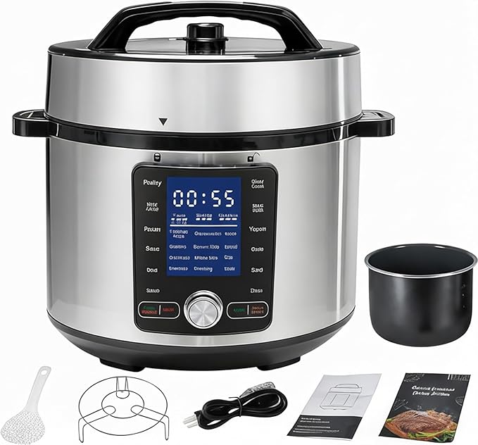 HealSmart 24-in-1 Electric Pressure Cooker 6.3 Quart, Non-Stick Stainless Steel Multi Cooker for Slow Cooking, Yogurt Maker, Steam, Rice, Bake, Dishwasher Safe, Silver