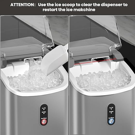 Croze Nugget Ice Maker Countertop with Self-Cleaning Function, Sonic Ice Maker Machine with Handle, 35lbs/Day High Capacity, Compact Design for Home & Office Use (Grey)