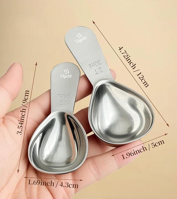 Ugotit Coffee Scoop for Ground Coffee, 1 Tablespoon Measuring Scoop Set, Heavy-Duty Short Handle 304 Stainless Steel, Fits Coffee Canisters, Protein Powder, Espresso, Tea (2 Pack)