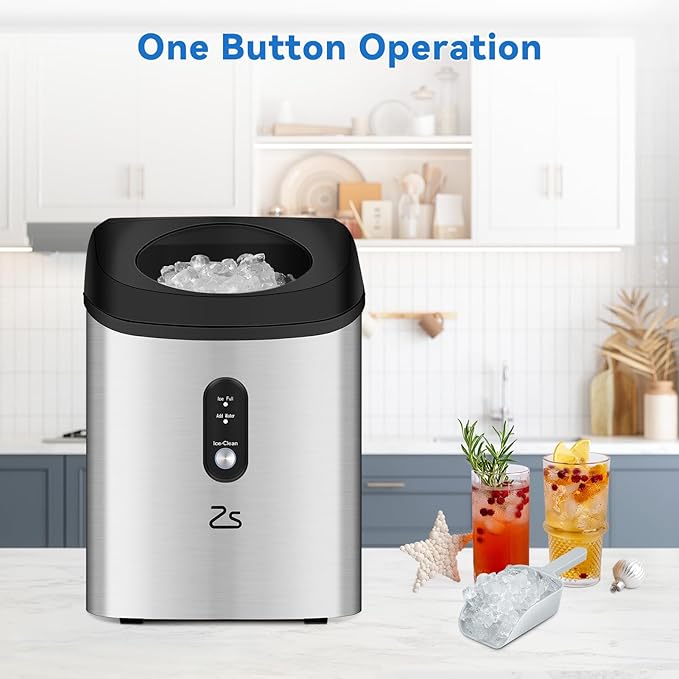 Nugget Ice Maker Countertop with Soft Chewable Ice, Portable Ice Maker with Self-Cleaning, 33Lbs/24Hrs, One-Key Operation, Compact Ice Maker with Ice Scoop/Basket for Home/Kitchen/Office/Bar