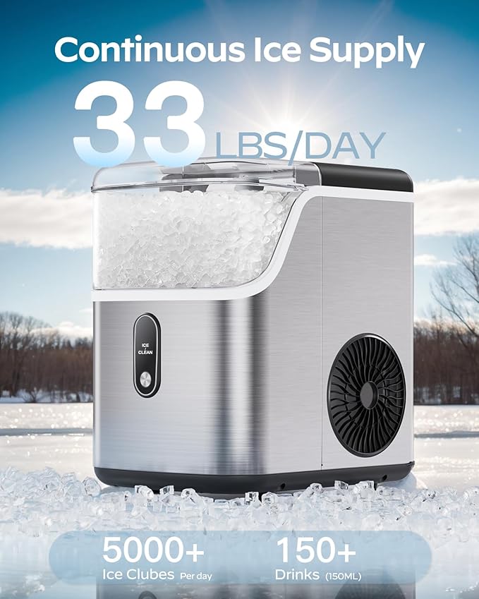 Totnz Nugget Countertop Ice Maker, Chewable Pellet Ice Machine with 35lbs for Home Kitchen Officce