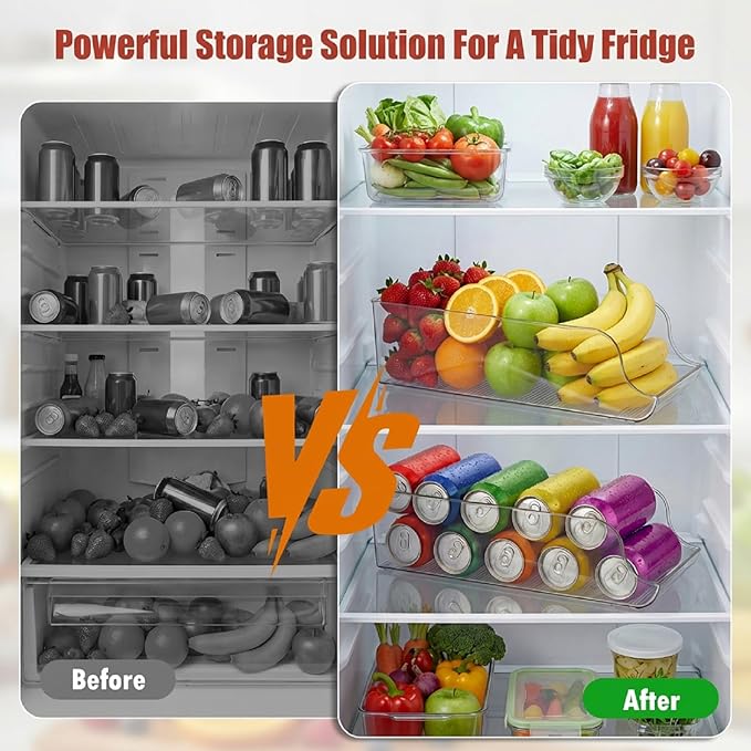 6 Pack Soda Can Organizer, Drink Organizer for Fridge, Clear Kitchen Pop Can Storage Organizer Soda Dispenser for Refrigerator Pantry