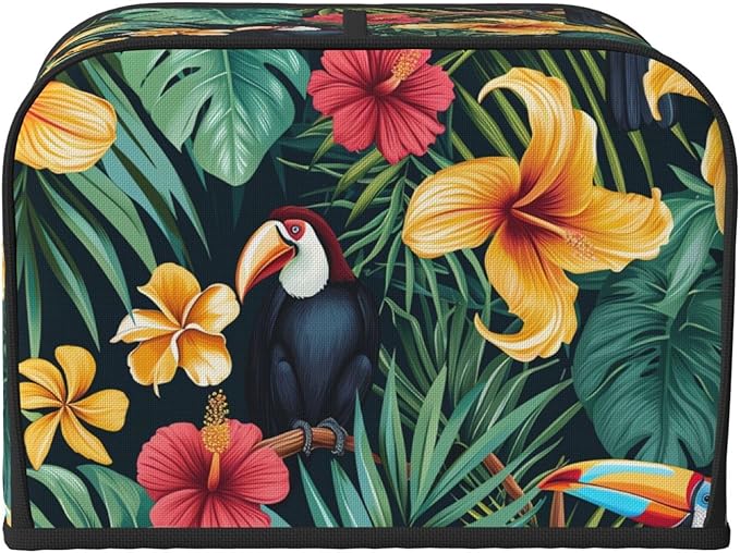 Tropical Jungle Birds Covers for 4 Slice Toasters,Cute Country Bread Machine Cover with Handle,Washable Stain Resistant Kitchen Small Appliance Cover Dining Decor