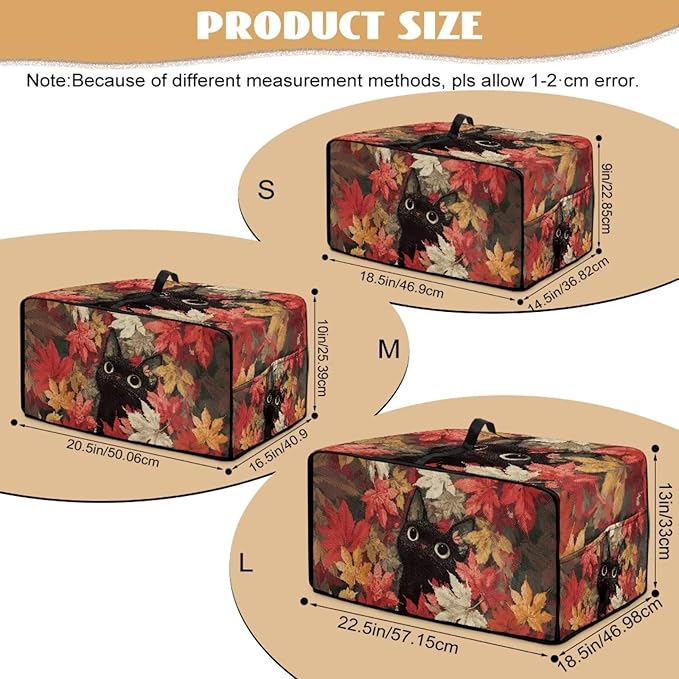 Air Fryer Toaster Oven Dust Cover Dust Protection Countertop Convection Oven Cover Stain-resistant Kitchen Appliance Protector, M, Black Cat Maple Leaf Fall Decor