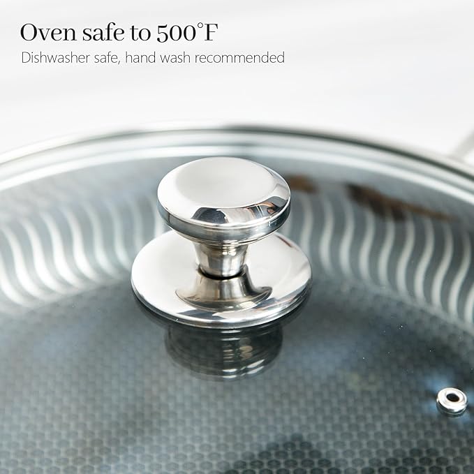 12 In Glass Lid for Frying Pan, Tempered Replacement Cover Compatible with All 12 inches Cookware for Skillets, Round Cast Iron, Cast Aluminium, Stainless Steel Pans &Pots