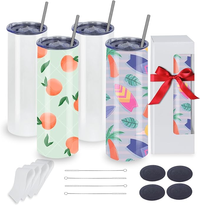 Sublimation Tumblers Bulk, 20OZ Sublimation Tumbler Blank, Skinny Straight Stainless (4, 20OZ)