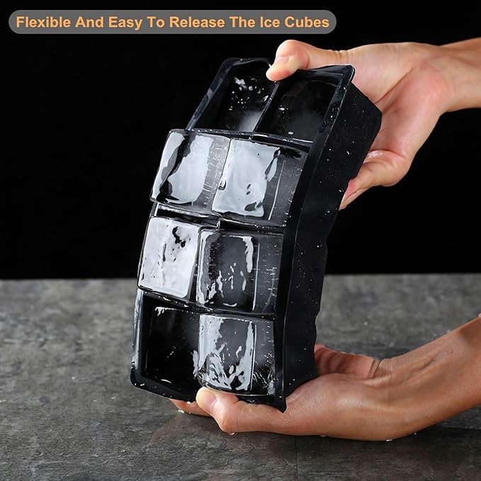Bangp Large Ice Cube Trays Set(4 Large Silicone Ice Trays,2 Lids,Ice Bin&Tongs),Large Ice Tray Molds for Making 32 Giant Ice Cubes for Whiskey