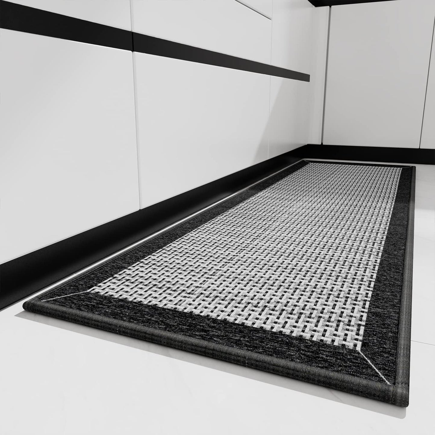 PADOOR Kitchen Mats for Floor, Kitchen Rugs Non Slip Washable, Rubber Backed Kitchen Runner Super Absorbent Kitchen Floor Mat Sink Rug, 25”x59” Black