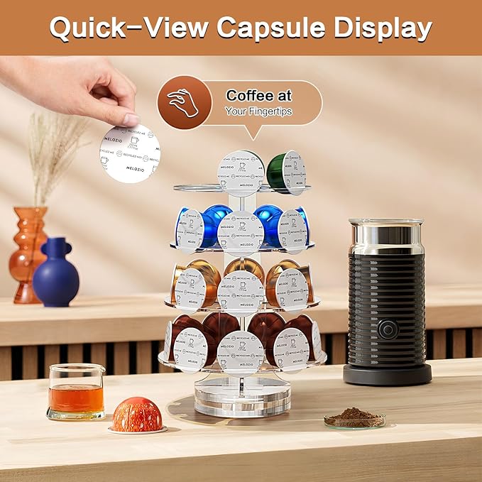 Crystal Clear Acrylic Coffee Pods Holder Carousel Compatible with 30 Keurig K-cup Pod And Nespresso Vertuo Capsuless, Space-Saving Coffee Pod Storage Organizer for Small Countertop