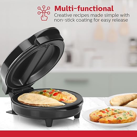 Holstein Housewares Stainless Steel 2 Section Omelet&Frittata Maker,Non Stick Coating,Easy To Clean,Indicator Lights,Compact Storage,Prepare Versatile Recipes in Minutes. 2 Portions,Black,(Pack of 6)