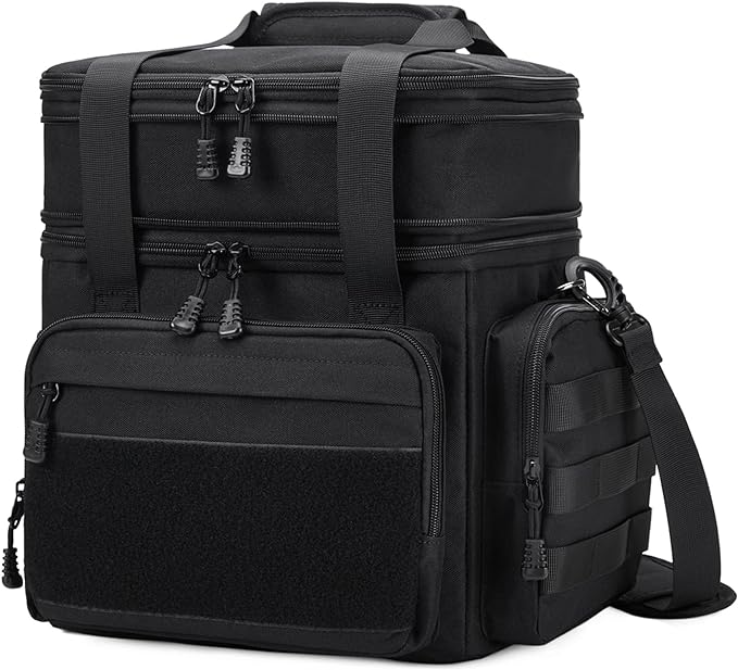 Gafetrey Large Tactical Lunch Box for Men, Insulated Lunch Bag Adult, Thermal Lunchbox Leakproof Waterproof Cooler Bag, Dual Compartment Lunch tote, Large Lunch Pail for Office Camping (Black) 24L