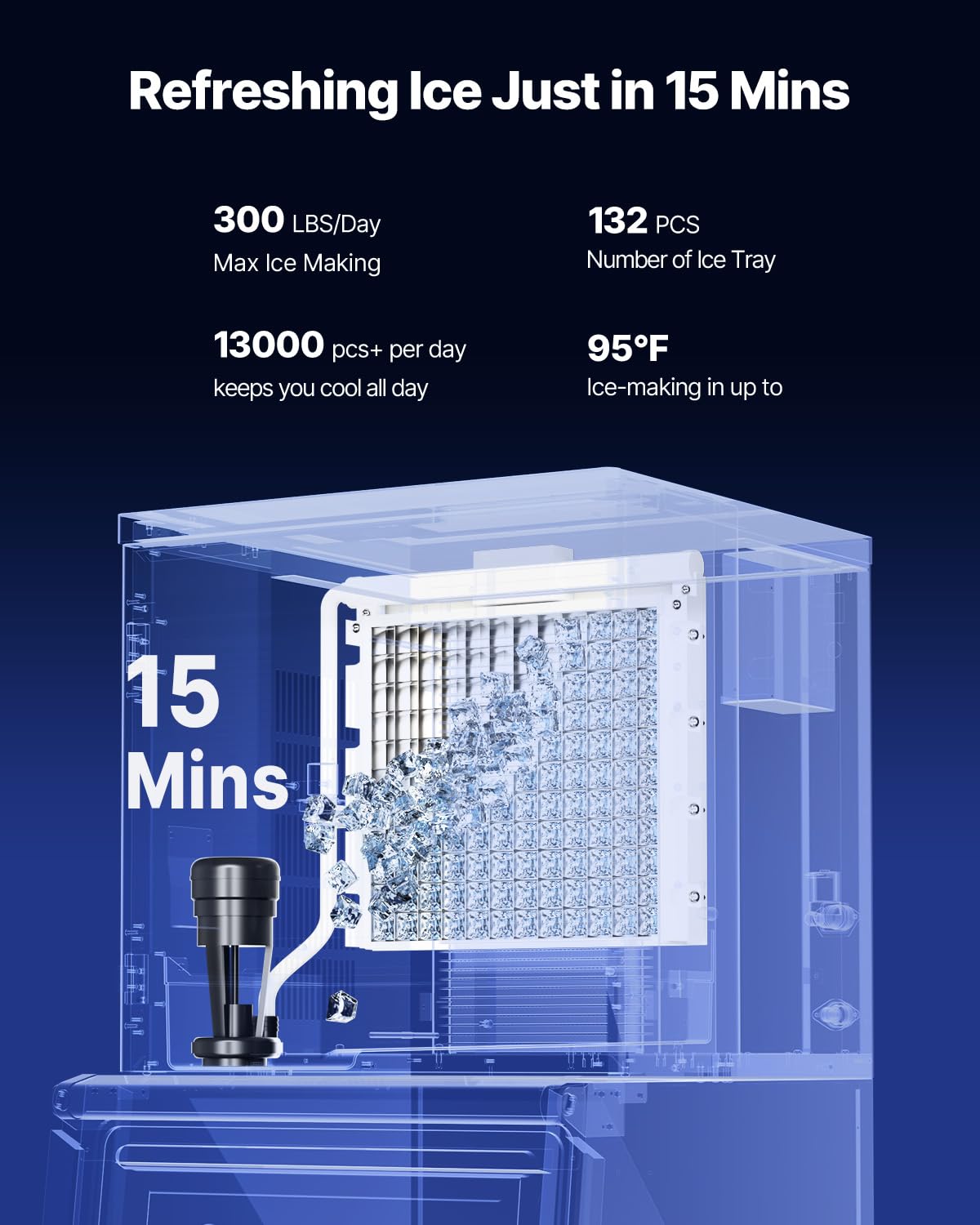 VEVOR Commercial Ice Maker Machine, 300LBS/24H Ice Making Machine with 250LBS Large Storage Bin, Auto Self-Cleaning Ice Maker Machine with Touchscreen for Bar Cafe Restaurant Business Commercial