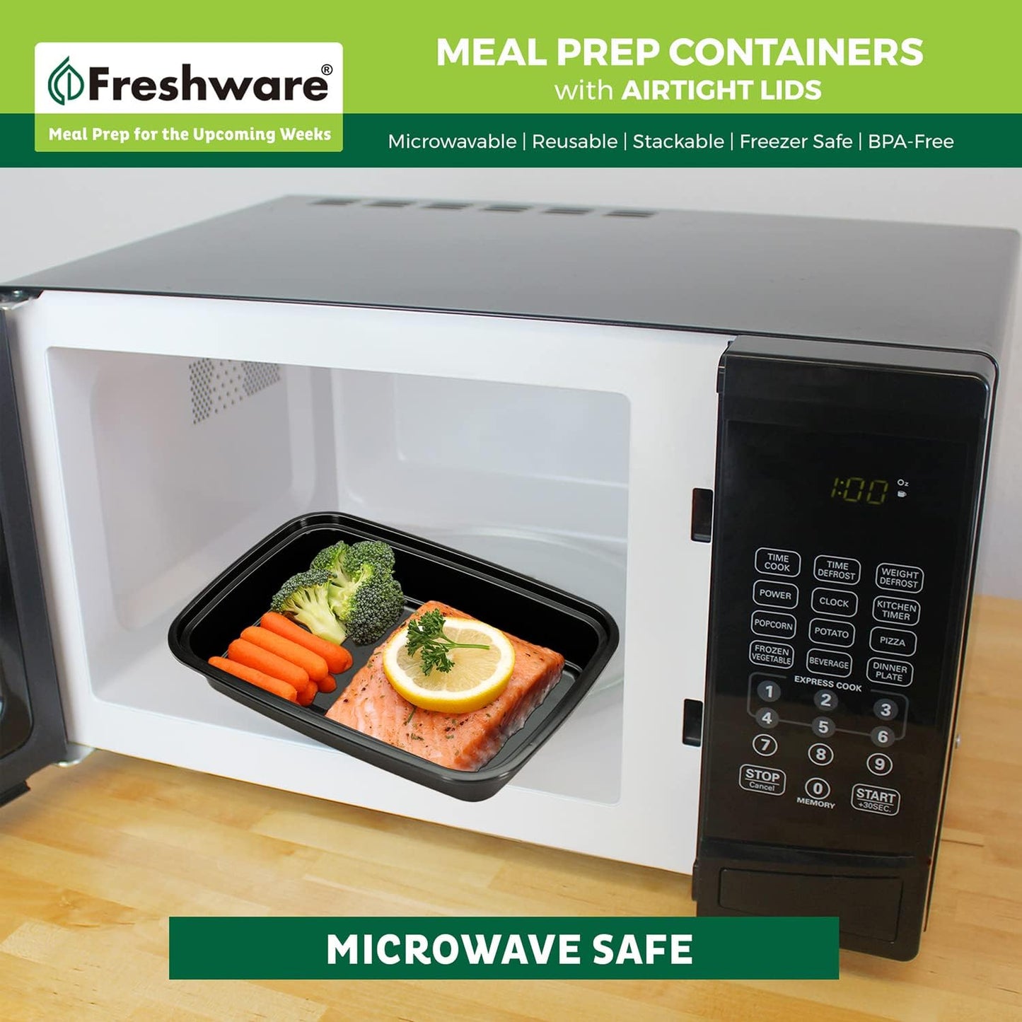 Freshware Meal Prep Containers [150 Pack] 1 Compartment with Lids, Food Storage Containers, Bento Box, BPA Free, Stackable, Microwave/Dishwasher/Freezer Safe (16 oz),Black