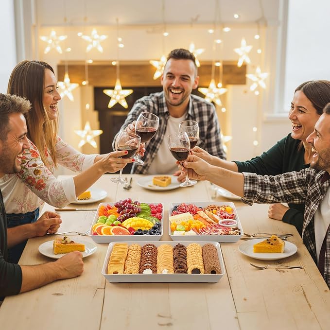 Lifewit Serving Tray Plastic for Party Supplies, 15" x 10" Platters for Serving Food, 6 pcs White Reusable Tray for Veggie, Snack, Fruit, Cookies, Desserts in Kitchen/Pantry Organization