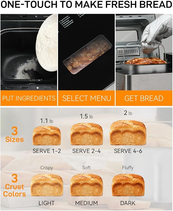 MERIOR 25-IN-1 Bread Maker with Visible Lid | 2lb Automatic Machine, Auto Nut Dispenser, 13-Hour Delay Timer, One-Touch Control & Recipes – Easy Operation, High Success for Homemade Bread