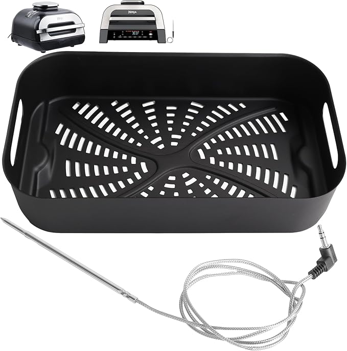 Foodi XL Grill Combo Crisper Basket & Meat Probe Kit for Ninja FG551/FG550 Foodi XL Grill, Non-Stick Air Fryer Basket for Ninja Foodi Smart XL DG551/DG651 Accessories, with Smart Thermometer Probe