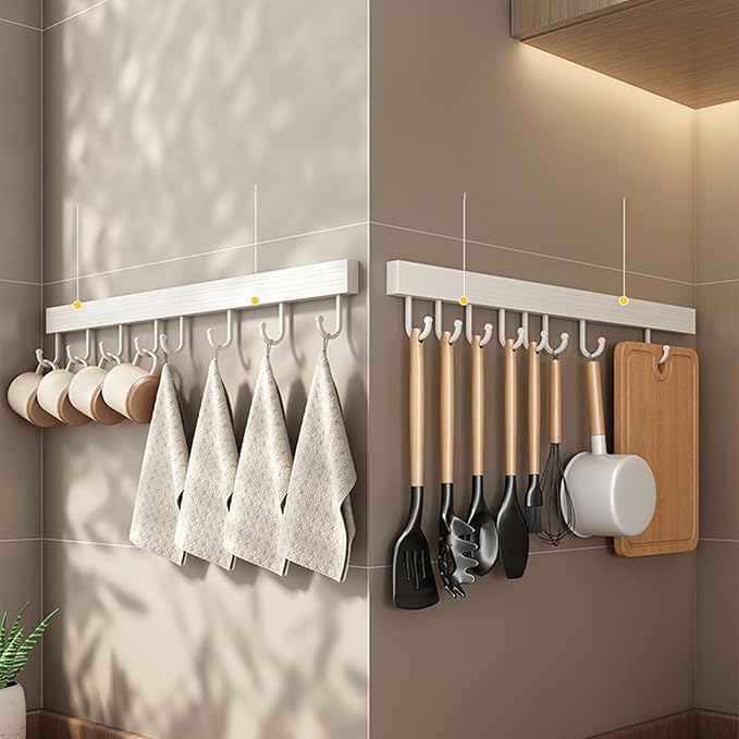 ZJchao Space Aluminum Kitchen Utensils Hanger Rack Organizer White (10 Hooks 50cm)