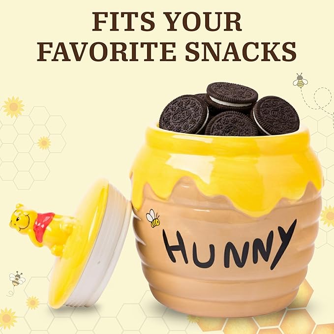 Silver Buffalo Disney Winnie the Pooh Honey "Hunny" Pot Sculpted 3D Hand Painted Ceramic Snack Cookie Jar (Small)