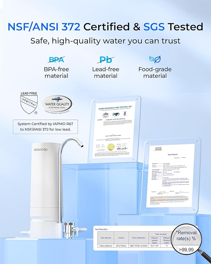 Waterdrop CTF-07 Ultra Filtration Water Filter for Sink Faucet, Countertop Water Filter System and Filter Life Reminder, Reduces Heavy Metals, Bad Odor, and 99% Chlorine, 4000 Gallons, 1 Filter