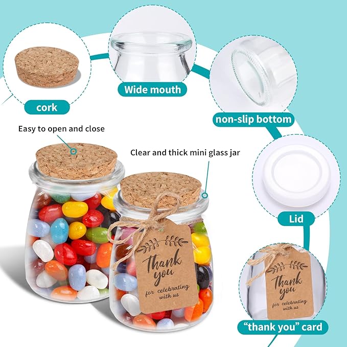 AIXIANG 20 Pack Pudding Glass Bottles Favor Jars with Cork Lid and Seal Cap for Wedding Favors,Baby Shower,Party Favor,Gift Jar, Candy, Spices, with Twine, Labels, Decorative Jars