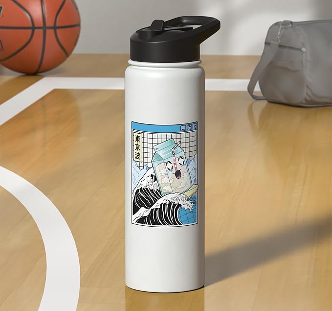 Surfing Milk Carton Kanagawa Wave Anime Kawaii Vaporwave Stainless Steel Insulated Water Bottle