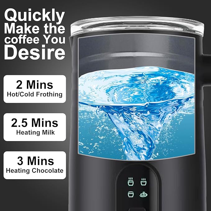 SOUTHMAN Electric Milk Frother, 11.8oz/350ml 4-in-1 Milk Frother and Steamer, Hot and Cold Foam Maker and Milk Warmer with Two Whisks & Auto Shut-Off, Frother for Coffee, Latte, Cappuccino