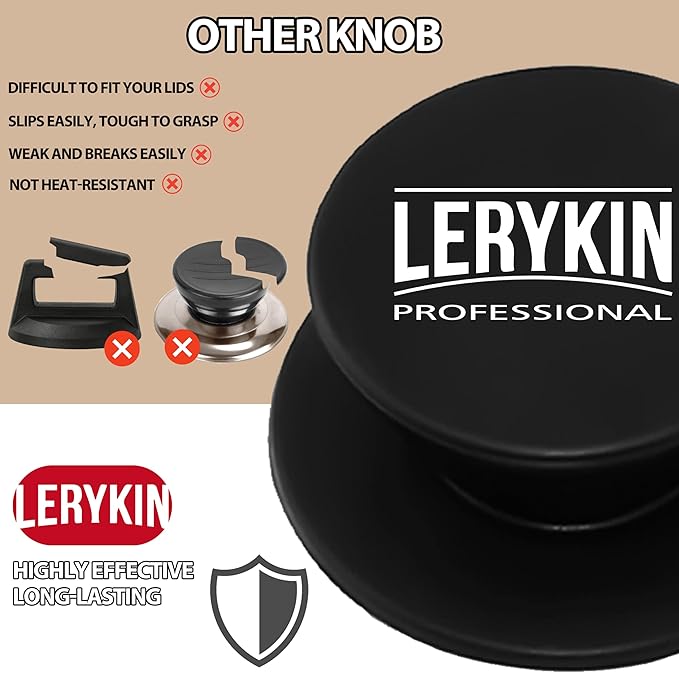 Lerykin Replacement Silicone Knobs for Pot Lid, Soft Universal Pan Lid Handles - Heat Resistant and Non-Slip Holding Handle Knobs for Kitchen Cookware Lids and Covers - Dishwasher Safe (2 Pack)