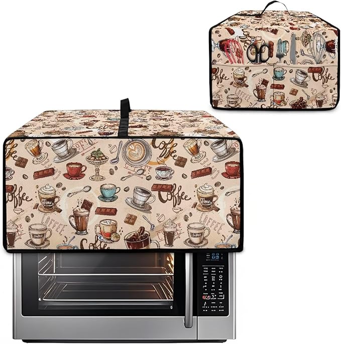 Toaster Oven Dust Cover Small Kitchen Appliance Cover for Countertop Convection Ovens,Small Appliances, S, 14.5 x 18.5 x 9 Inches, Coffee Chocolate Print Beige