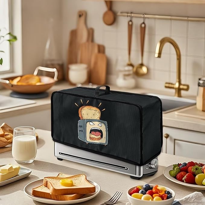 Funny Bread Toaster Cover 2 Slice, Machine Washable 2 Slice Slim Toaster Cover Protective Dust Covers for Kitchen Appliances, Heat-Resistant