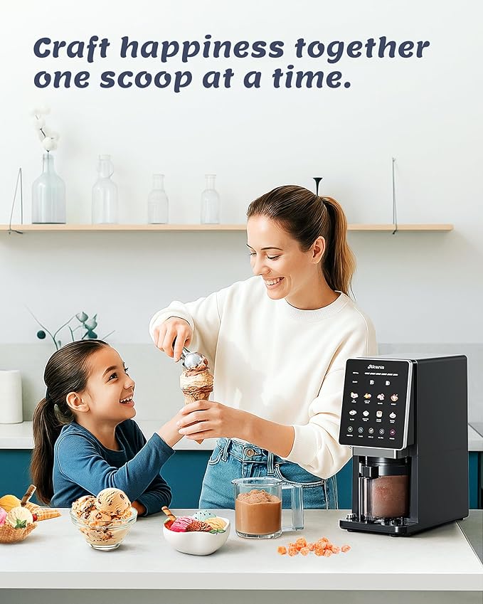 Alcarin Ice Cream Maker with 3 Pints(Not Freezer) Homemade Slushie Gelato Yogurt Sorbet Frozen Treat Machine 10 Pre-set Program Respin & Mix-in