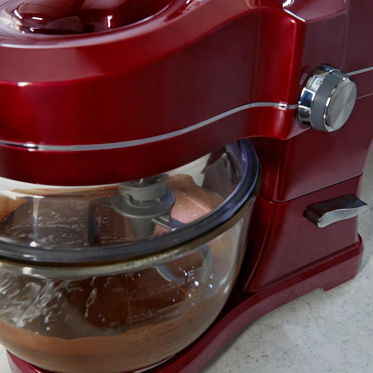 Kenmore 500W Oviation Stand Mixer - 10 Speed Mixing, Tilt-Head, Handheld Glass Bowl With Pouring Top Splash Guard, Flat Beater, Whisk, Dough Hook Attachments Countertop Kitchen Appliance, 5QT Red