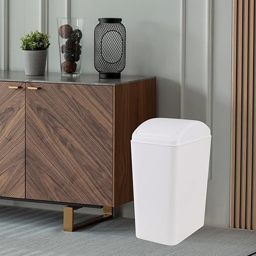 3-Pack 4.5 Gallon Plastic Trash Can with Swing Top Lid, Slim Garbage Can with Swing Lid, White