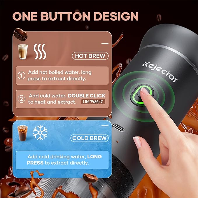 Portable Battery Coffee Maker Espresso Machine, 20 Bar Nano Car Coffee Mini Espresso Machines Self-Heating Electric Espresso Maker, USB-C 3-in-1 Ground Coffee & NS Capsule Pod RV Hiking Camping